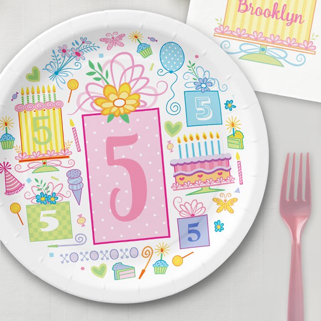Assiettes En Carton 5e anniversaire whimsical Cake Cupcake présent (Créateur téléchargé)