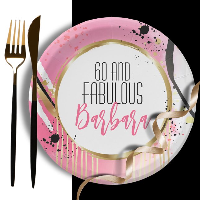 Assiettes En Carton 60 et fabuleux Abstrait moderne rose noir rétro (Créateur téléchargé)