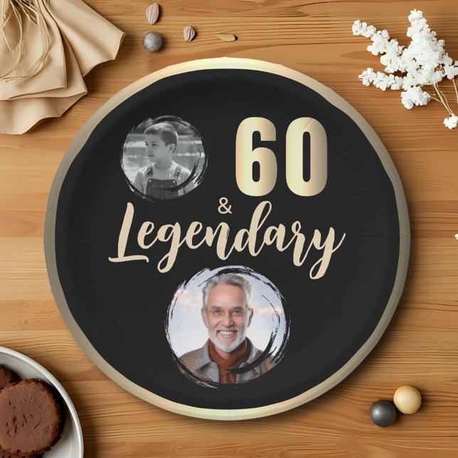 Assiettes En Carton 60 et légendaire 2 Photos 60e Anniversaire Or (Créateur téléchargé)