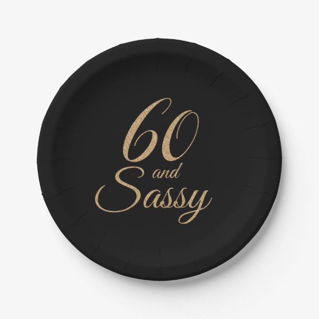 Assiettes En Carton 60 et Sassy Black Gold Parties scintillant fête d' (Devant)