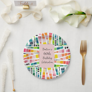 Assiettes En Carton 60e anniversaire aquarelle Motif géométrique