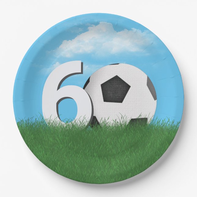 Assiettes En Carton 60e Anniversaire Bal De Football En Herbe Verte (Devant)