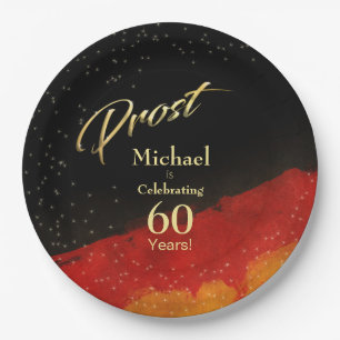 Assiettes En Carton 60e anniversaire Black, Gold et Red Prost