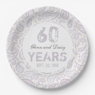 Assiettes En Carton 60e anniversaire de l'Mariage du diamant Motif de 