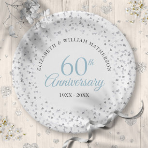 Assiettes En Carton 60e anniversaire de Mariage Amour Coeurs Confetti