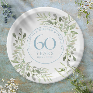 Assiettes En Carton 60e anniversaire de mariage diamant verdure