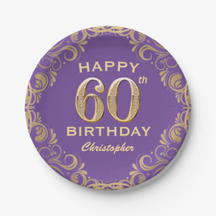 Assiettes En Carton 60e anniversaire fête violet et Parties scintillan