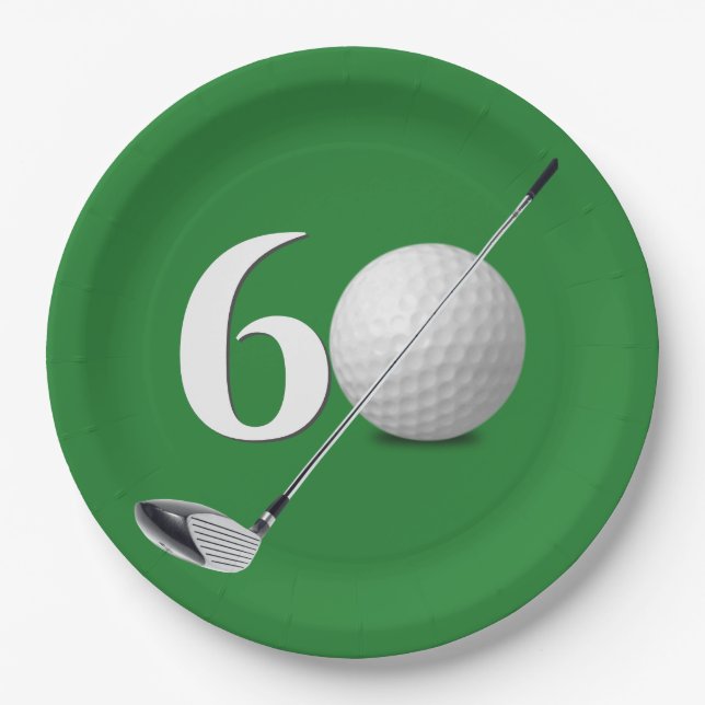 Assiettes En Carton 60e anniversaire Golf Ball and Club (Devant)