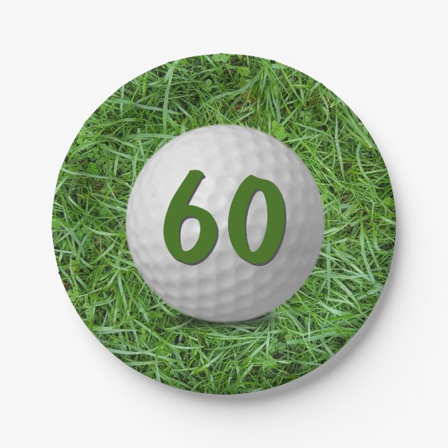 Assiettes En Carton 60e anniversaire Golf Ball on Grass Papier Plaque (Devant)