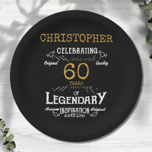 Assiettes En Carton 60e anniversaire Légendaire Black Gold Retro