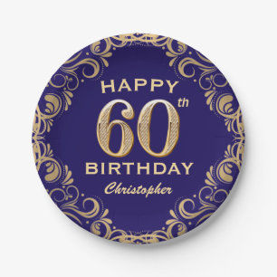 Assiettes En Carton 60e anniversaire Parties scintillant marine bleu e