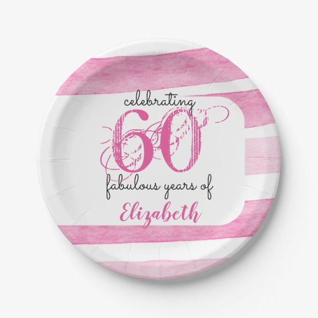Assiettes En Carton 60e anniversaire PINK fabuleux 60 ans Plaques de p (Devant)