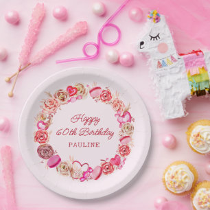 Assiettes En Carton 60e anniversaire Roses roses Tourbillonnant Coeur