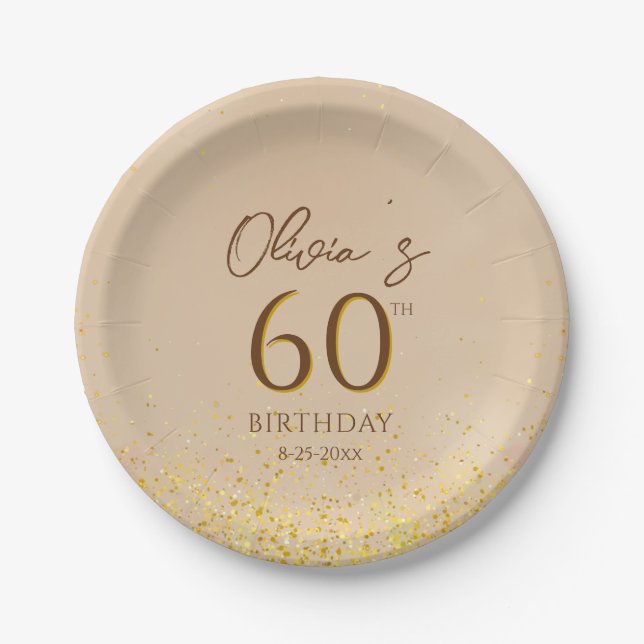 Assiettes En Carton 60e Anniversaire Soirée Elegant Gold (Devant)