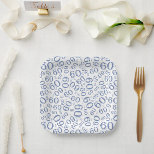 Assiettes En Carton 60e Motif de numéro aléatoire bleu/blanc