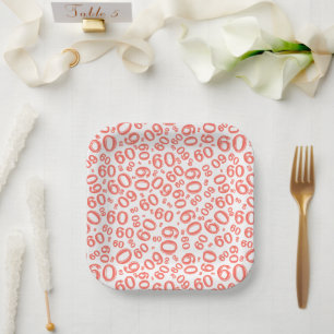 Assiettes En Carton 60ème Parti nombre aléatoire Motif coral/blanc