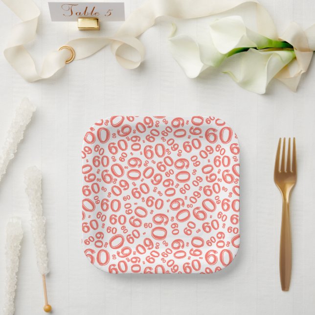 Assiettes En Carton 60ème Parti nombre aléatoire Motif coral/blanc (Mariage)