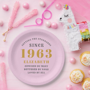 Assiettes En Carton 60th Birthday Born 1963 Ajouter Nom Rose Grey