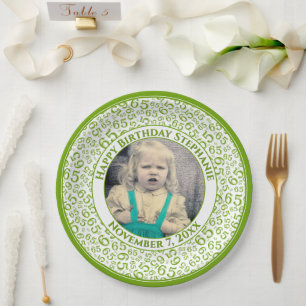 Assiettes En Carton 65 Votre motif de nombre aléatoire de photo Vert/B