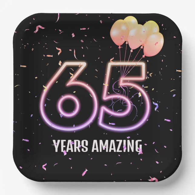Assiettes En Carton 65e anniversaire Balloons et Confetti (Recto)