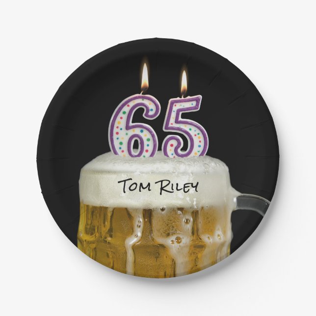 Assiettes En Carton 65e anniversaire bière avec bougies (Devant)