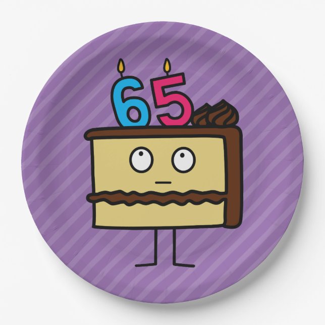 Assiettes En Carton 65e anniversaire Gâteau aux bougies (Devant)
