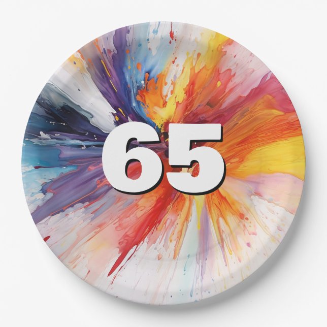 Assiettes En Carton 65e anniversaire Paint Blast (Devant)