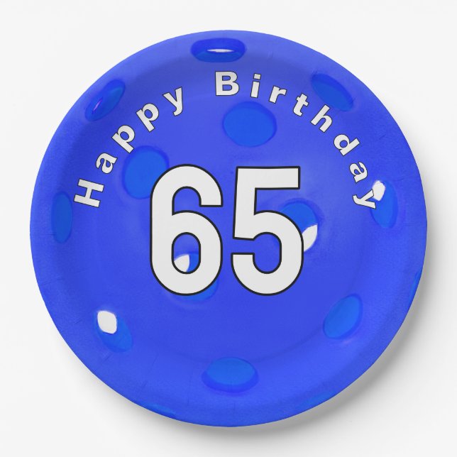 Assiettes En Carton 65e anniversaire Pickleball bleu (Devant)
