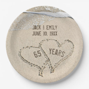 Assiettes En Carton 65e anniversaire Plage Coeurs Plaque en papier