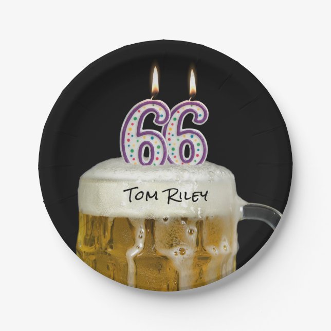 Assiettes En Carton 66e anniversaire bière avec bougies (Devant)