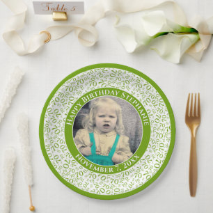 Assiettes En Carton 70 Votre photo Numéro Aléatoire Motif Vert/Blanc