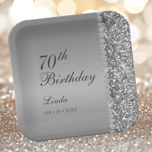 Assiettes En Carton 70e anniversaire argent élégant (Créateur téléchargé)