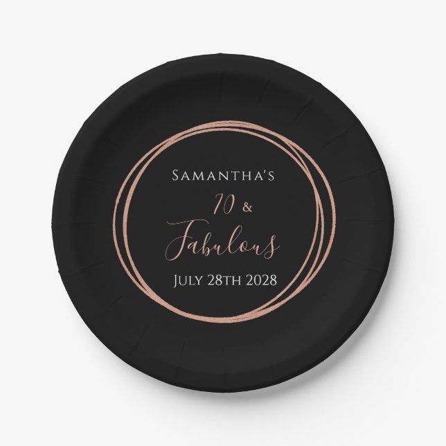 Assiettes En Carton 70e anniversaire Black Rose Gold fête d'anniversai (Devant)