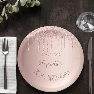 Assiettes En Carton 70e anniversaire blush rose or parties scintillant