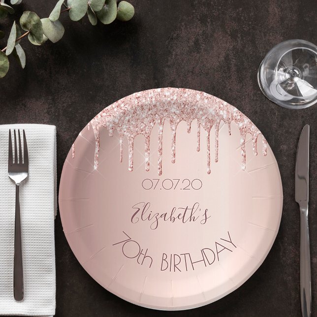 Assiettes En Carton 70e anniversaire blush rose or parties scintillant (Créateur téléchargé)