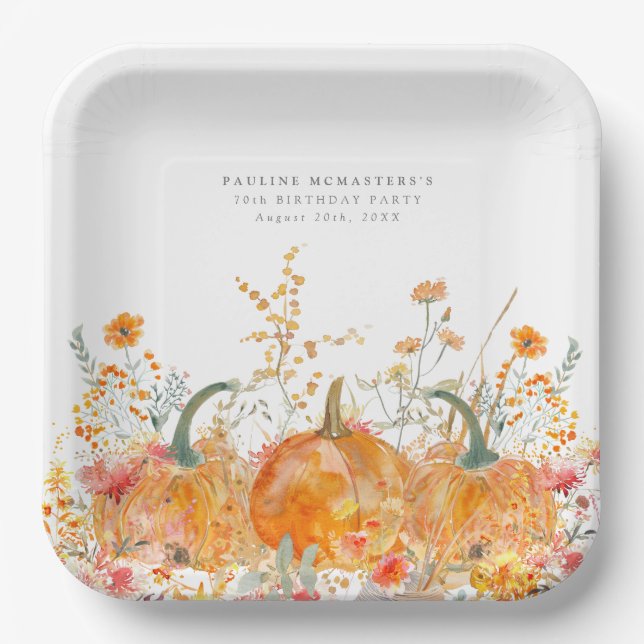 Assiettes En Carton 70e anniversaire Citrouille Fleur sauvage personna (Recto)