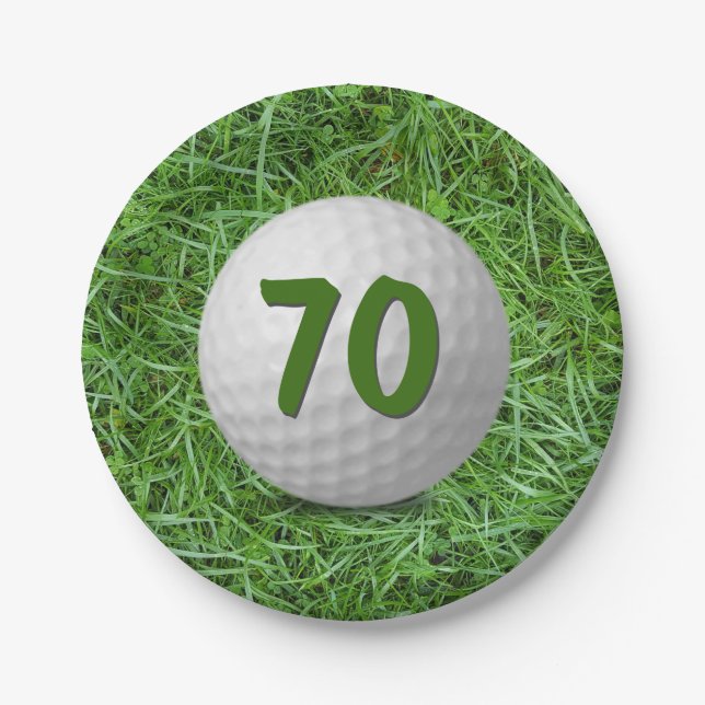 Assiettes En Carton 70e anniversaire Golf Ball on Grass Papier Plaque (Devant)