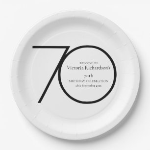 Assiettes En Carton 70e anniversaire minimaliste noir blanc chic perso