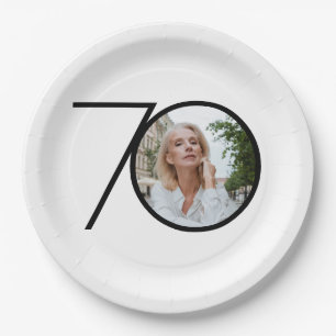 Assiettes En Carton 70e anniversaire minimaliste noir blanc photo pers
