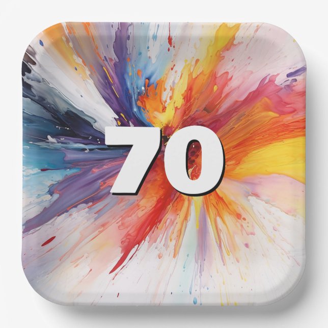 Assiettes En Carton 70e anniversaire Paint Blast (Recto)