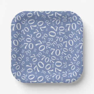 Assiettes En Carton 70e Motif du numéro aléatoire bleu/blanc