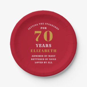 Assiettes En Carton 70th Birthday Party Ajouter Votre Nom Rouge Et Or