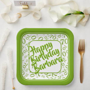 Assiettes En Carton 70th Birthday Party Numéro Motif Vert Blanc