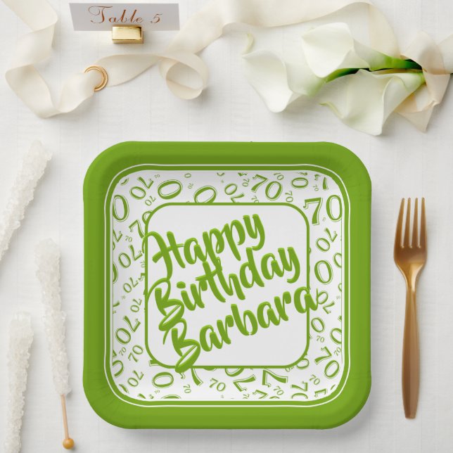 Assiettes En Carton 70th Birthday Party Numéro Motif Vert Blanc (Mariage)