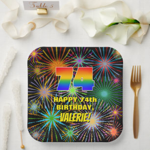 Assiettes En Carton 74e anniversaire : Feu d'artifice coloré et amusan