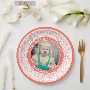Assiettes En Carton 75 Votre photo Numéro Aléatoire Motif Coral/Blanc