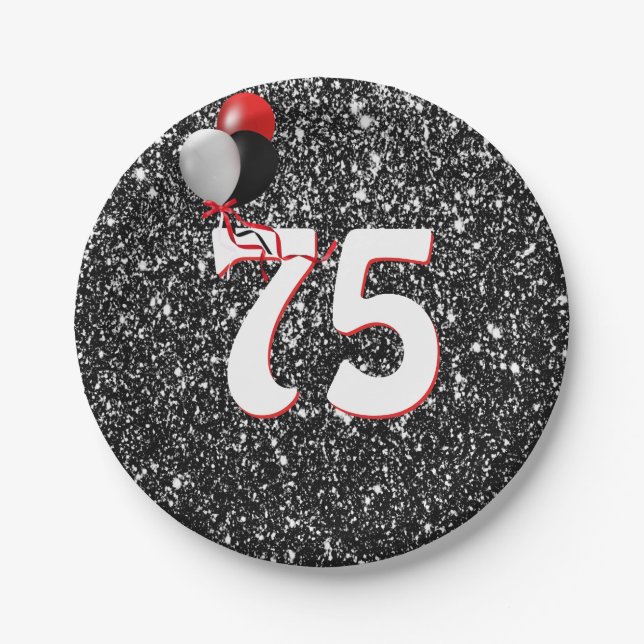 Assiettes En Carton 75e anniversaire Ballons sur Parties scintillant n (Devant)