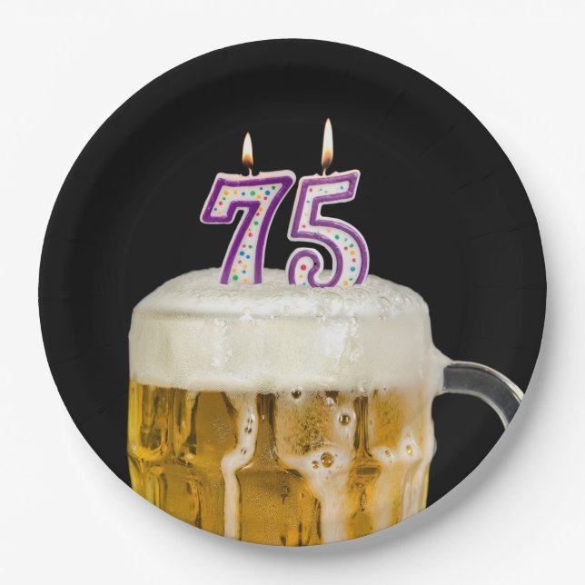 Assiettes En Carton 75e anniversaire Bière sur plaque de papier noir (Devant)