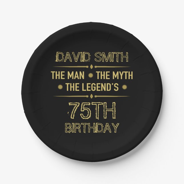 Assiettes En Carton 75e anniversaire de l'homme mythe Légende (Devant)