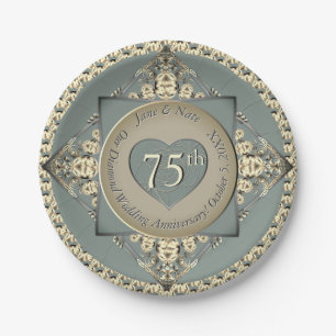 Assiettes En Carton 75e anniversaire du Mariage Diamond